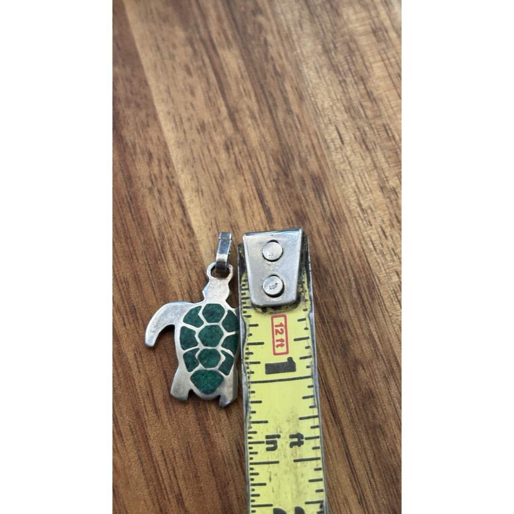 Sterling Silver & Green Turtle Dangle Earrings And Pendant Set - Picture 5 of 6